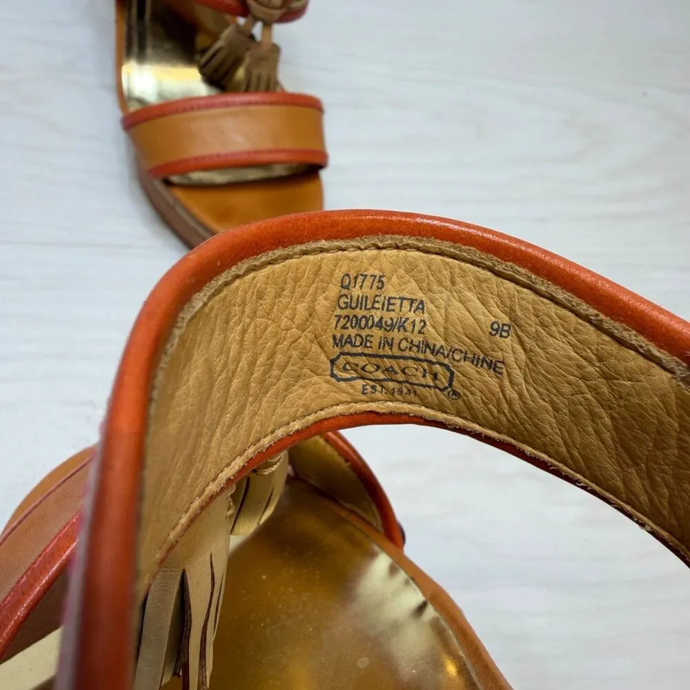 COACH Light Tan/ Bright C‎ Guileietta Cork Wedge Sandals Womens Size 9B